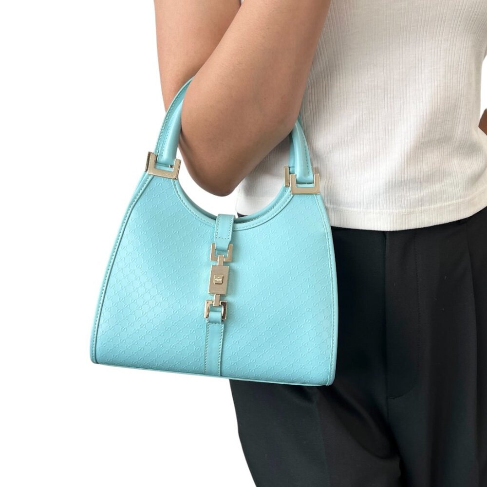 GUCCI Vintage Micro GG Monogram Logo Jackie Mini Tote Bag Mint Blue [105560] - Picture 2 of 14